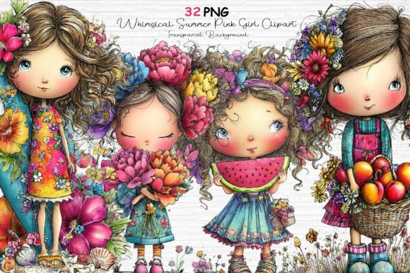 Download Whimsical Summer Pink Girl Clipart PNG - Pink Collection