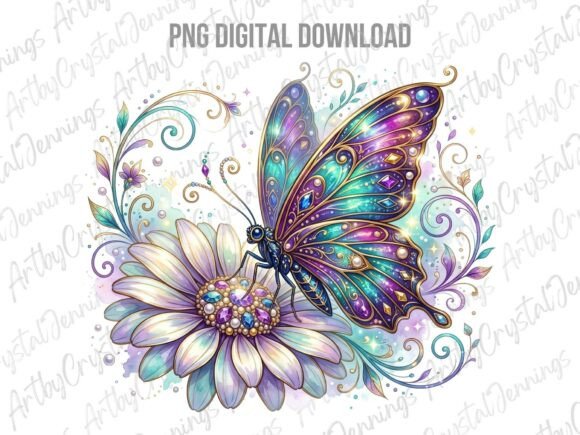 Download Ornate Jeweled Butterfly &amp; Flower PNG - Lower Collection