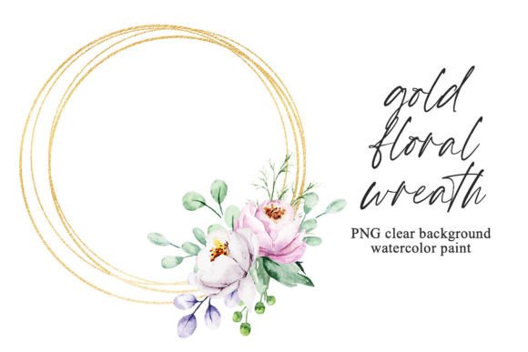 Download Gold Frame, Floral Wreath with Flowers. - Lower Collection