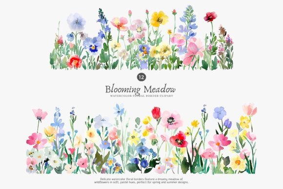 Download Watercolor Flowers Floral Border Set - Lower Collection