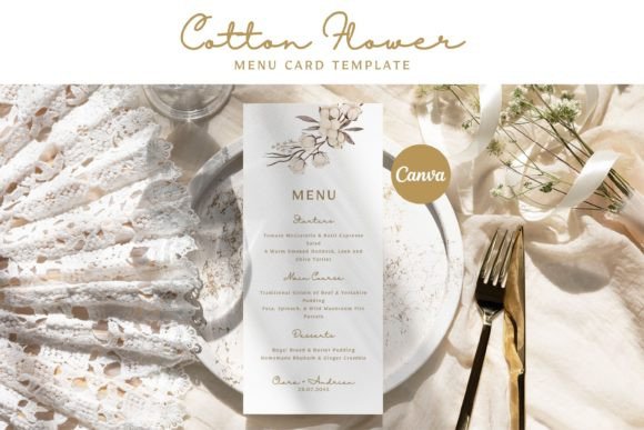 Download Cotton Flower Wedding Menu Card Template - Lower Collection