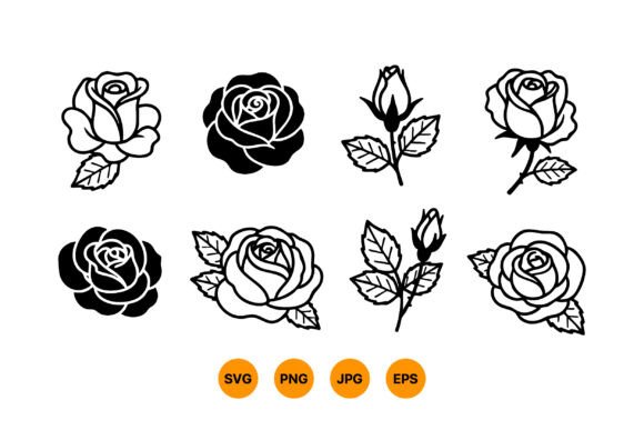 Download Rose Flower Vector Set with Black and Wh - Lower Collection