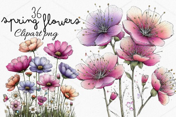 Download Whimsical Spring Flowers Clipart Bundle - Lower Collection