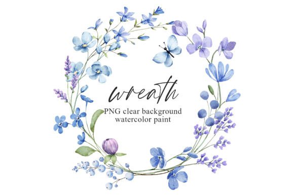 Download Wreath with Blue Watercolor Flowers, PNG - Lower Collection