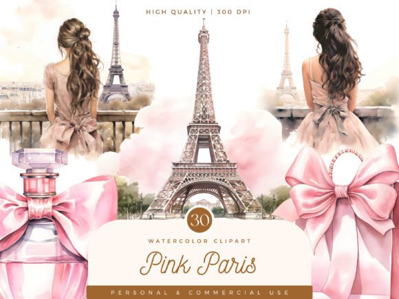 Download Watercolor Pink Paris Clipart Bundle - Pink Collection