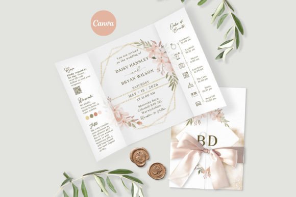Download Gatefold Wedding Invitation Pink Floral - Pink Collection