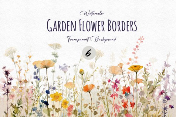 Download Watercolor Garden Flower Border Cliparts - Lower Collection