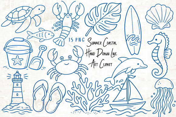 Download Summer Coastal Hand Drawn Line Art PNG - Hand Collection