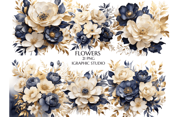 Download Blue and Gold Flowers PNG, - Lower Collection
