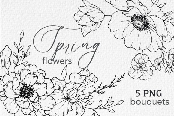 Download FLOWERS LINE DRAWING, FLORAL LINE ART - Lower Collection