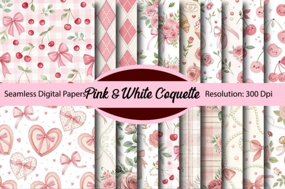 Download Pink &amp; White Coquette Digital Paper - Pink Collection