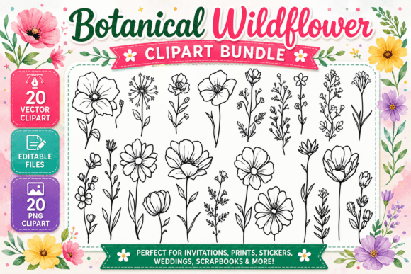 Download Botanical Wildflower Digital Clipart PNG - Lower Collection