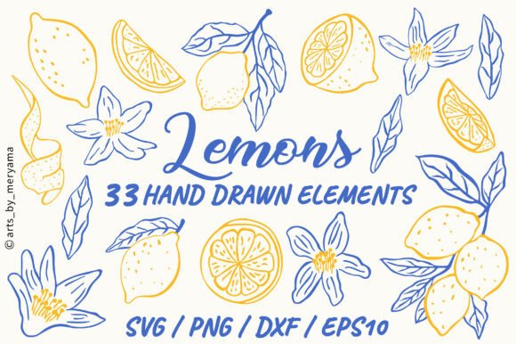 Download 33 Hand Drawn Lemon Botanical Fruit PNG - Hand Collection