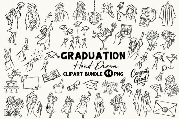 Download Graduation Hand-Drawn Clipart Bundle PNG - Hand Collection