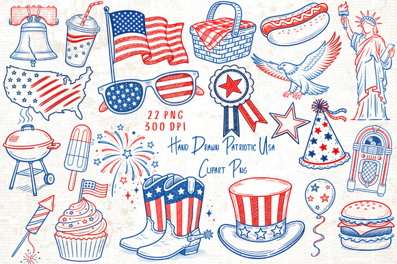 Download Hand Drawn Patriotic USA Clipart PNG - Hand Collection