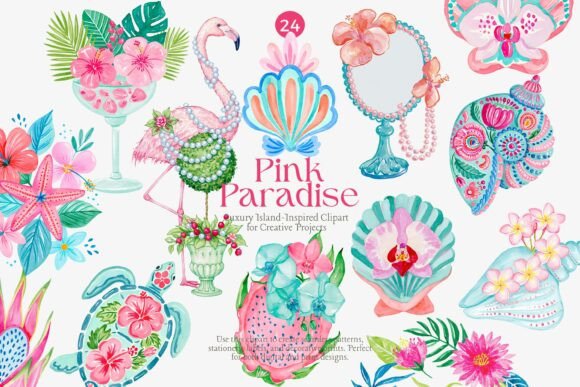 Download Pink Tropical Clipart Set - Pink Collection
