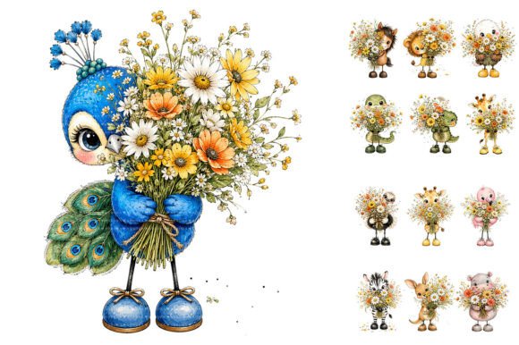 Download Cute Spring Animals Holding Wildflower - Lower Collection