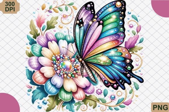 Download Ornate Jeweled Butterfly &amp; Flower PNG - Lower Collection
