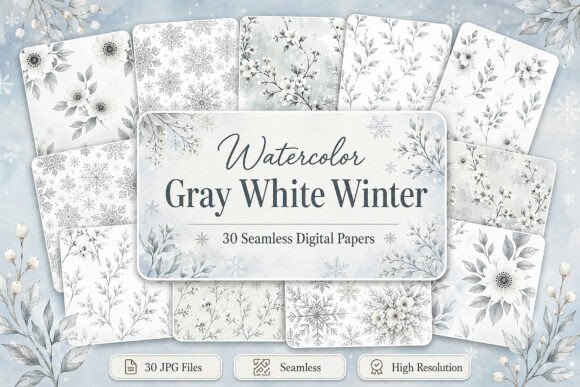 Download Watercolor Gray White Winter Patterns - White Collection