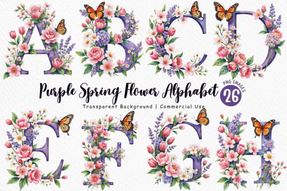 Download Purple Spring Flower Alphabet PNG Bundle - Lower Collection