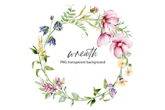 Download Wreath with Watercolor Leaves, Flowers. - Lower Collection
