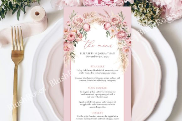 Download Blush Pink Peonies Pampas Boho Arch Menu - Pink Collection