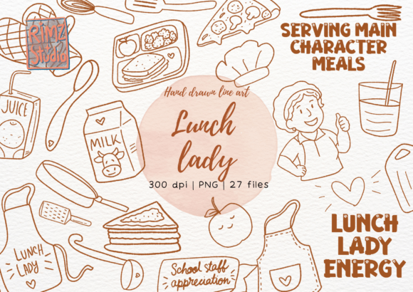 Download Lunch Lady Doodle Hand Drawn PNG Set - Hand Collection