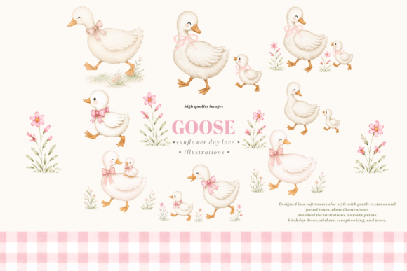 Download Cute Baby Goose Pink Bow Floral Clipart - Pink Collection
