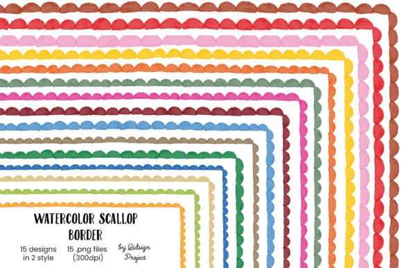 Download 15 Watercolor Scallop Border, Decorative - Decor Collection