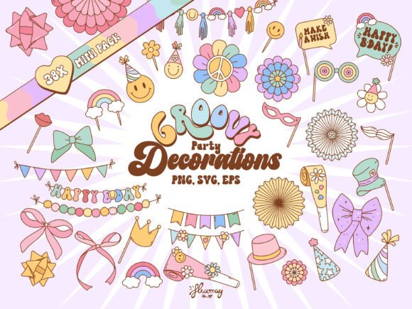 Download Groovy Retro Party Decoration Design Set - Decor Collection