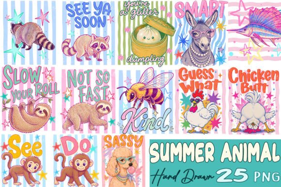 Download Striped Summer Animal Hand Drawn Bundle - Hand Collection
