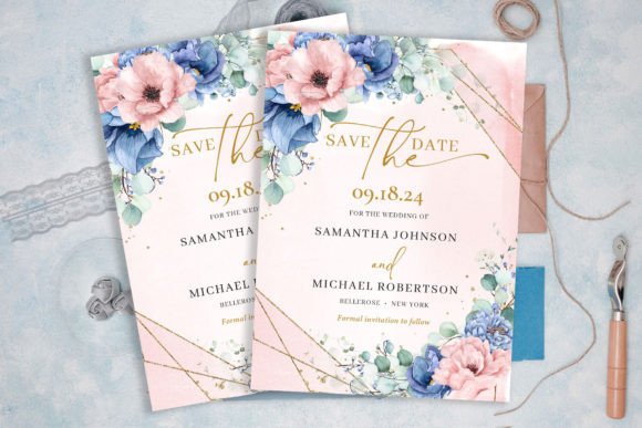 Download Dusty Blue and Dusty Pink Save the Date - Pink Collection