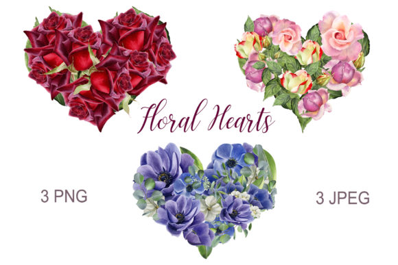 Download Floral Hearts. Watercolor Flower Clipart - Lower Collection