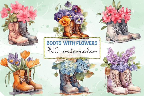 Download Boots with Flowers PNG Watercolor - Lower Collection