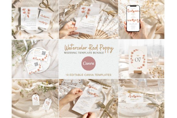 Download Watercolor Poppy Flower Wedding Template - Lower Collection