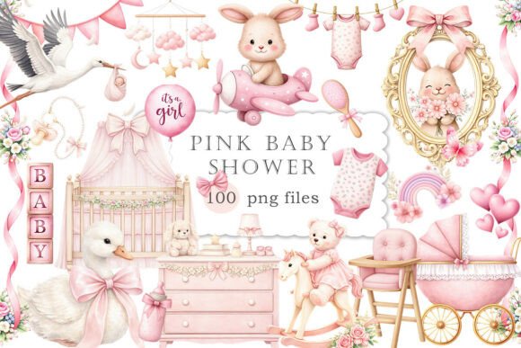 Download Pink Baby Shower Clipart Watercolor PNG - Pink Collection