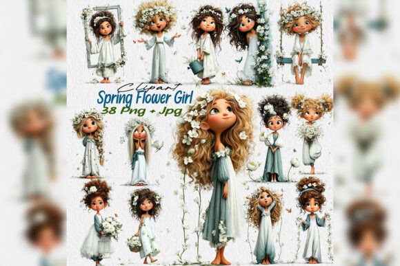 Download Whimsical Spring Flower Girl Clipart Png - Lower Collection