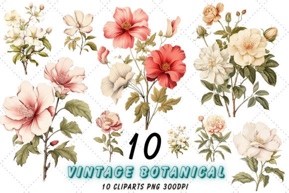 Download Vintage Botanical Flowers Clipart Set - Lower Collection